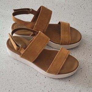GEOX Respira Leather Tan Double Strap Sandals